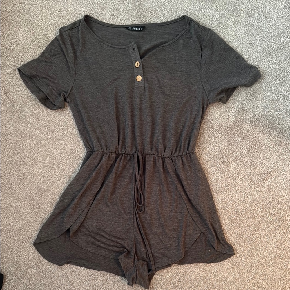 Gray Button-Front Romper
